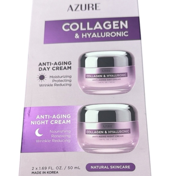 AZURE Collagen & Hyaluronic Anti-Aging Day & Night Cream DUO 2x50ml Argan Oil - Picture 1 of 4